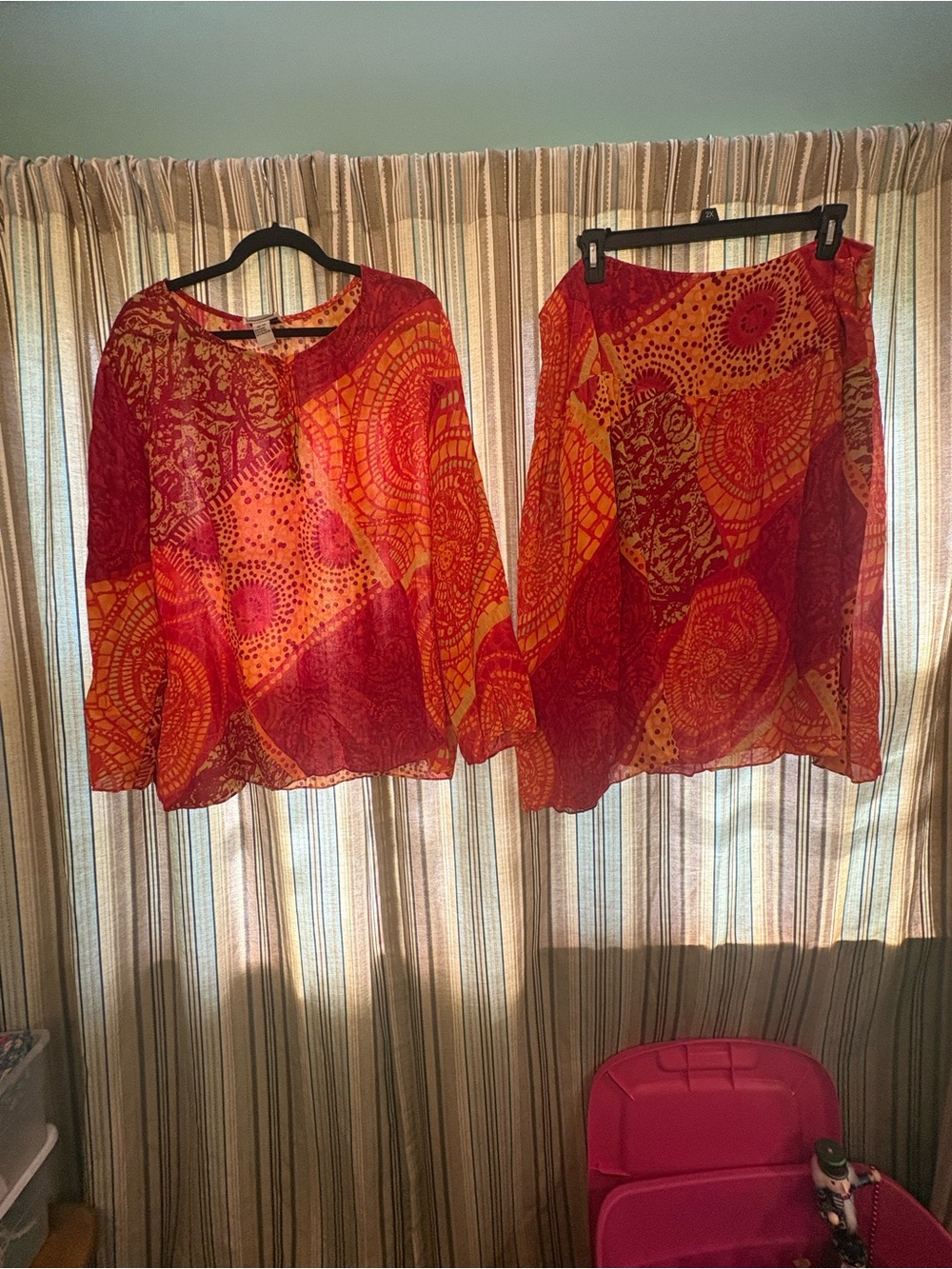 Red-Orange Printed Midi Skirt — Lightweight Flowy Design